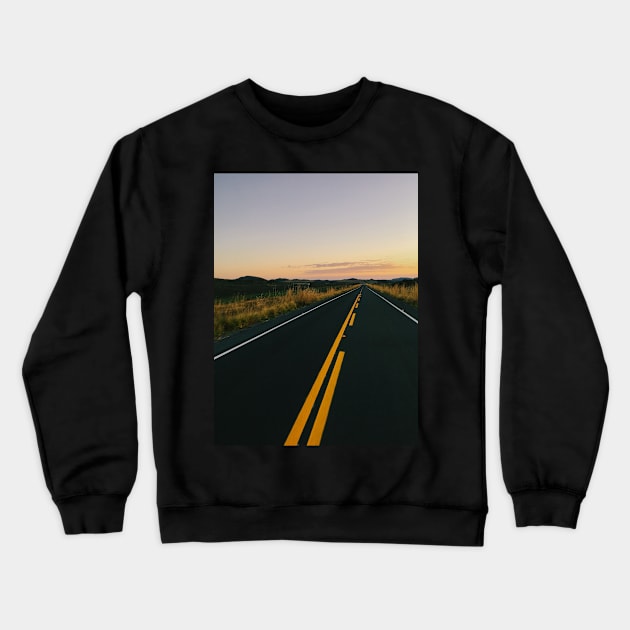 New Highway Through National Park at Sunset Time Crewneck Sweatshirt by visualspectrum